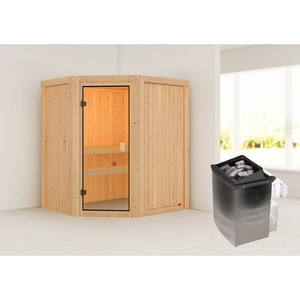 Karibu Elementsauna 'Beatriz' naturbelassen 9 kW Ofen integrierte Steuerung 170 x 151 x 198 cm