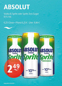 ABSOLUT Vodka & Sprite oder Sprite Zero Sugar
10 % Vol.