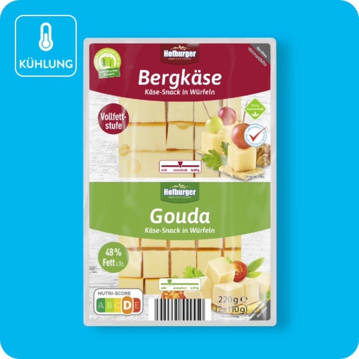 Bild 1 von HOFBURGER Käse-Snack, Bergkäse & Gouda oder Maasdamer & Butterkäse