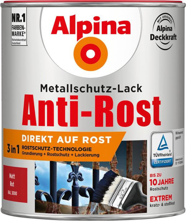 Bild 1 von Alpina Metallschutz-Lack Anti-Rost 750 ml rot matt