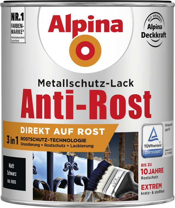 Bild 1 von Alpina Metallschutz-Lack Anti-Rost 750 ml schwarz matt