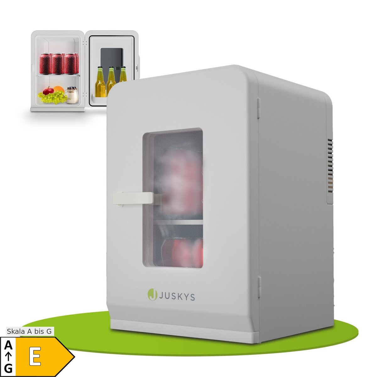 Bild 1 von Juskys 2in1 Mini Kühlschrank 15 Liter Weiß, Kühl- und Heizfunktion, 12V und 230V - Büro, Camping