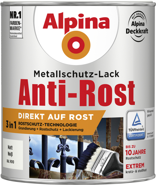 Bild 1 von Alpina Metallschutz-Lack Anti-Rost 750 ml weiß matt