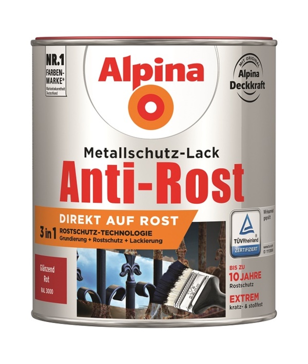 Bild 1 von Alpina Metallschutz-Lack Anti-Rost 750 ml rot glänzend