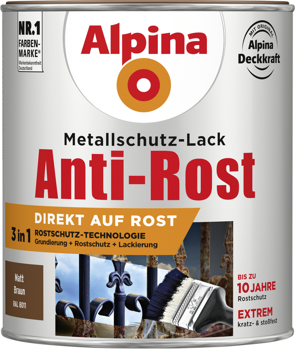 Bild 1 von Alpina Metallschutz-Lack Anti-Rost 750 ml braun matt