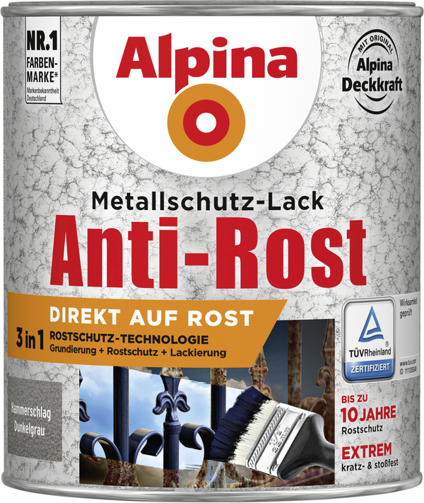 Bild 1 von Alpina Metallschutz-Lack Hammerschlag 750 ml dunkelgrau