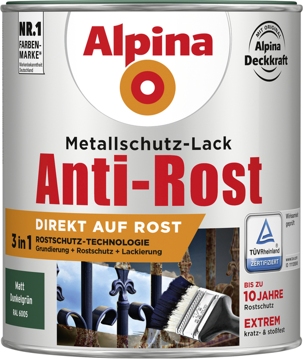 Bild 1 von Alpina Metallschutz-Lack Anti-Rost 750 ml dunkelgrün matt