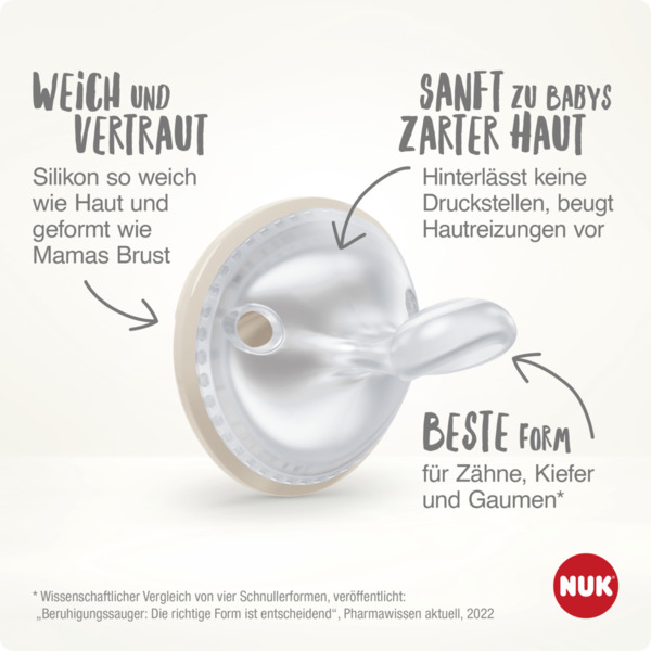 Bild 4 von NUK MommyFeel, Silikon-Schnuller für eine intakte Stillbeziehung, 0-9 Monate, 2 Stück, Sortiment