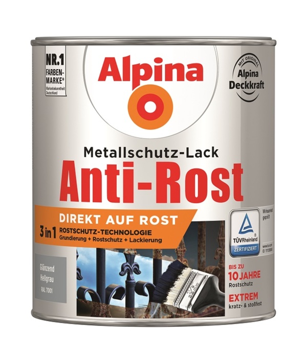 Bild 1 von Alpina Metallschutz-Lack Anti-Rost 750 ml hellgrau glänzend