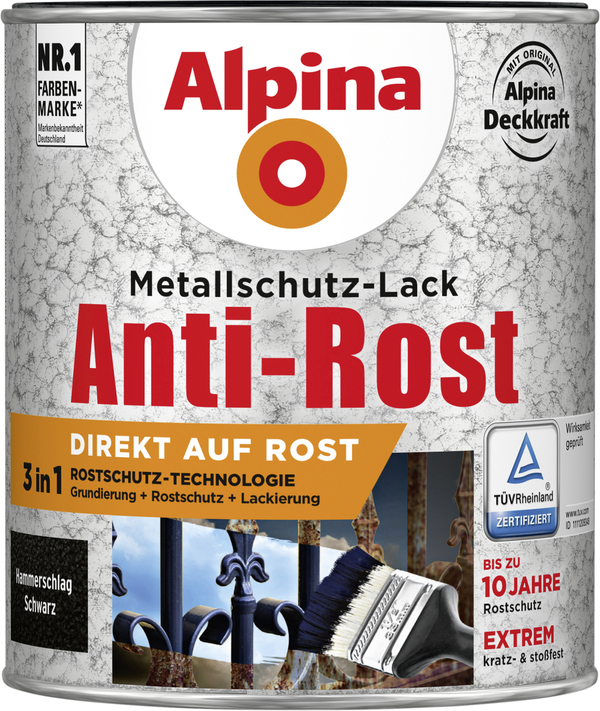 Bild 1 von Alpina Metallschutz-Lack Hammerschlag 750 ml schwarz