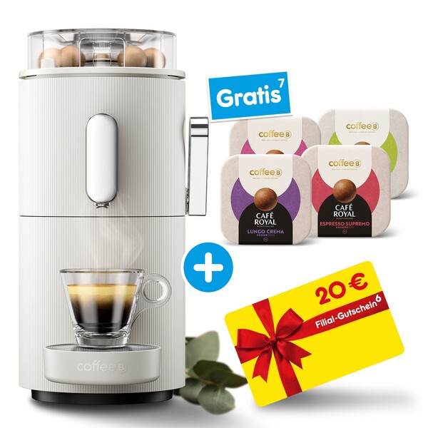 Bild 1 von CoffeeB Kaffeemaschine Globe, weiß + 4 Gratis Packungen Coffee Balls + 20€ Gutschein