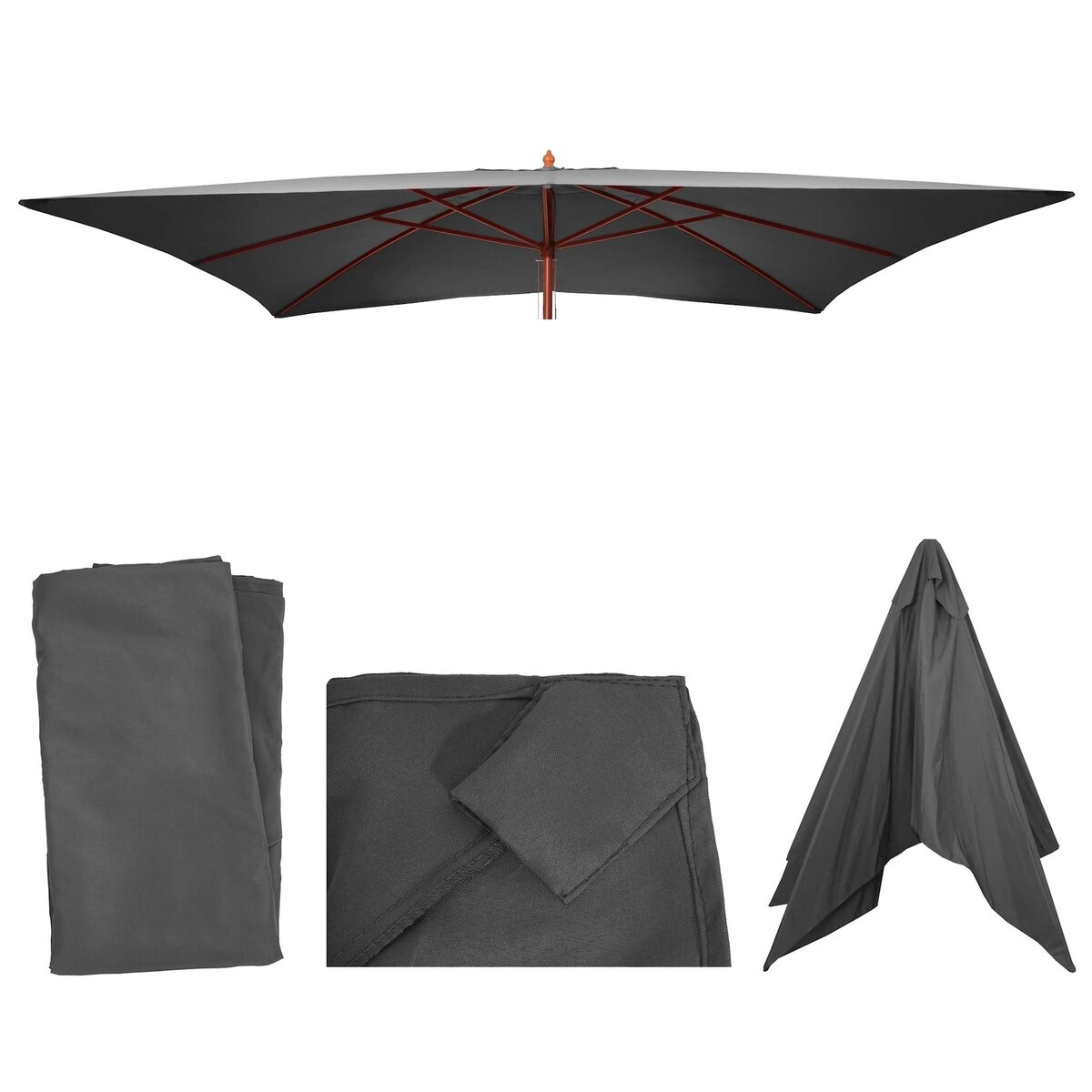 Bild 1 von Ersatz-Bezug für Holz-Sonnenschirm Lissabon 2x3m, Sonnenschirmbezug Gartenschirmbezug ~ anthrazit