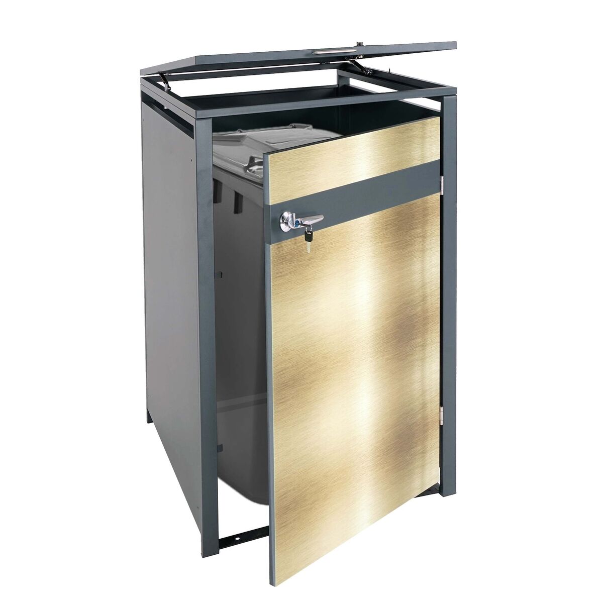 Bild 1 von 1er Mülltonnenverkleidung MCW-J82, Mülltonnenbox, erweiterbar, Metall 32kg, anthrazit ~ gold