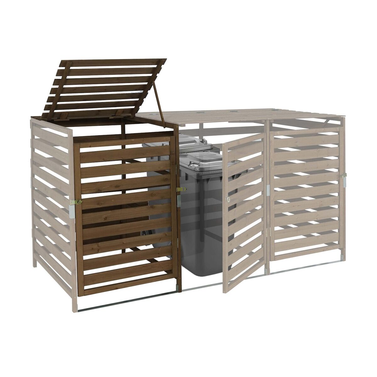 Bild 1 von XL 1er-/2er-Mülltonnenverkleidung Erweiterung MCW-H62, Mülltonnenbox, 114x67x97cm Massiv-Holz ~ dunkelbraun