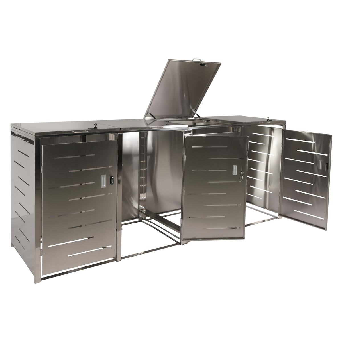 Bild 1 von 4er-Mülltonnenverkleidung MCW-E83, Mülltonnenbox Mülltonnenabdeckung, erweiterbar 117x263x80cm ~ Edelstahl 99kg