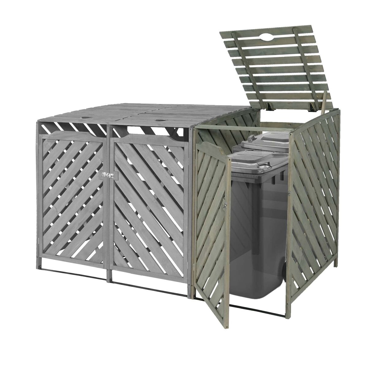 Bild 1 von XL 1er-/2er-Mülltonnenverkleidung Erweiterung MCW-J44, Mülltonnenbox, 120x68x98cm Holz MVG-zertifiziert ~ grau