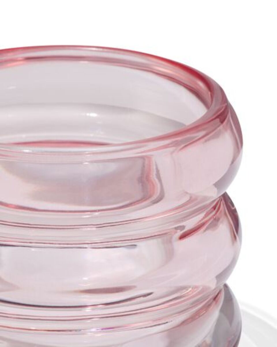 Bild 3 von Teelichthalter, Glas mit Ringen, Ø 8 x 6 cm, rosa