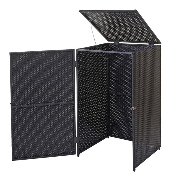 Bild 1 von Mülltonnenverkleidung MCW-E25, Mülltonnenbox Mülltonnenabdeckung, Poly-Rattan 120l ~ schwarz