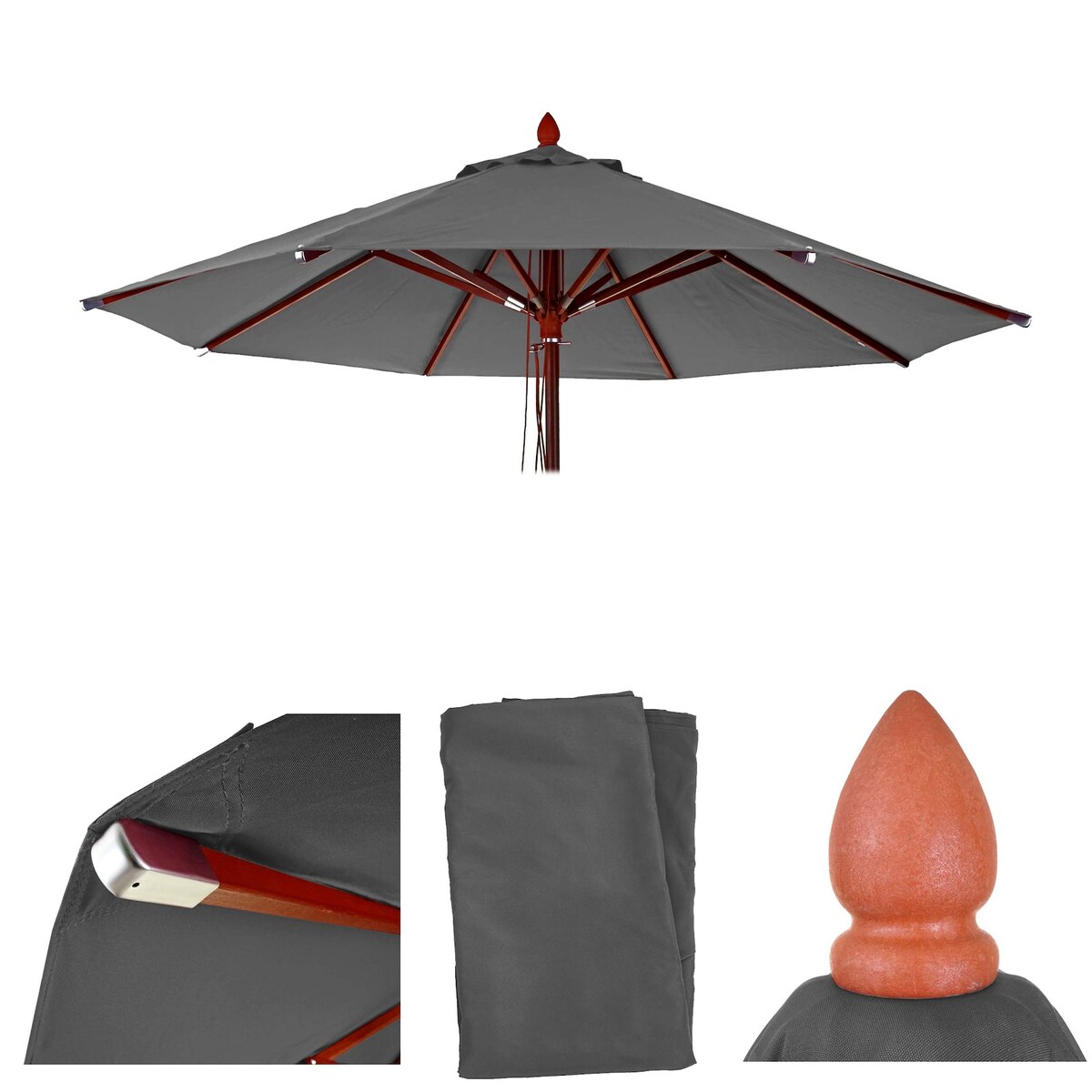 Bild 1 von Ersatz-Bezug für Gastronomie Holz-Sonnenschirm MCW-C57, Sonnenschirmbezug Ersatzbezug, rund Ø3m Polyester 3kg ~ anthrazit