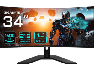 GIGABYTE GS34WQC 34 Zoll QHD Gaming Monitor (1 ms Reaktionszeit, 120 Hz (OC 135Hz)), Schwarz