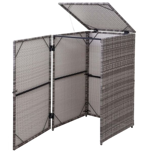 Bild 1 von Mülltonnenverkleidung MCW-E25, Mülltonnenbox Mülltonnenabdeckung, Poly-Rattan 120l ~ grau