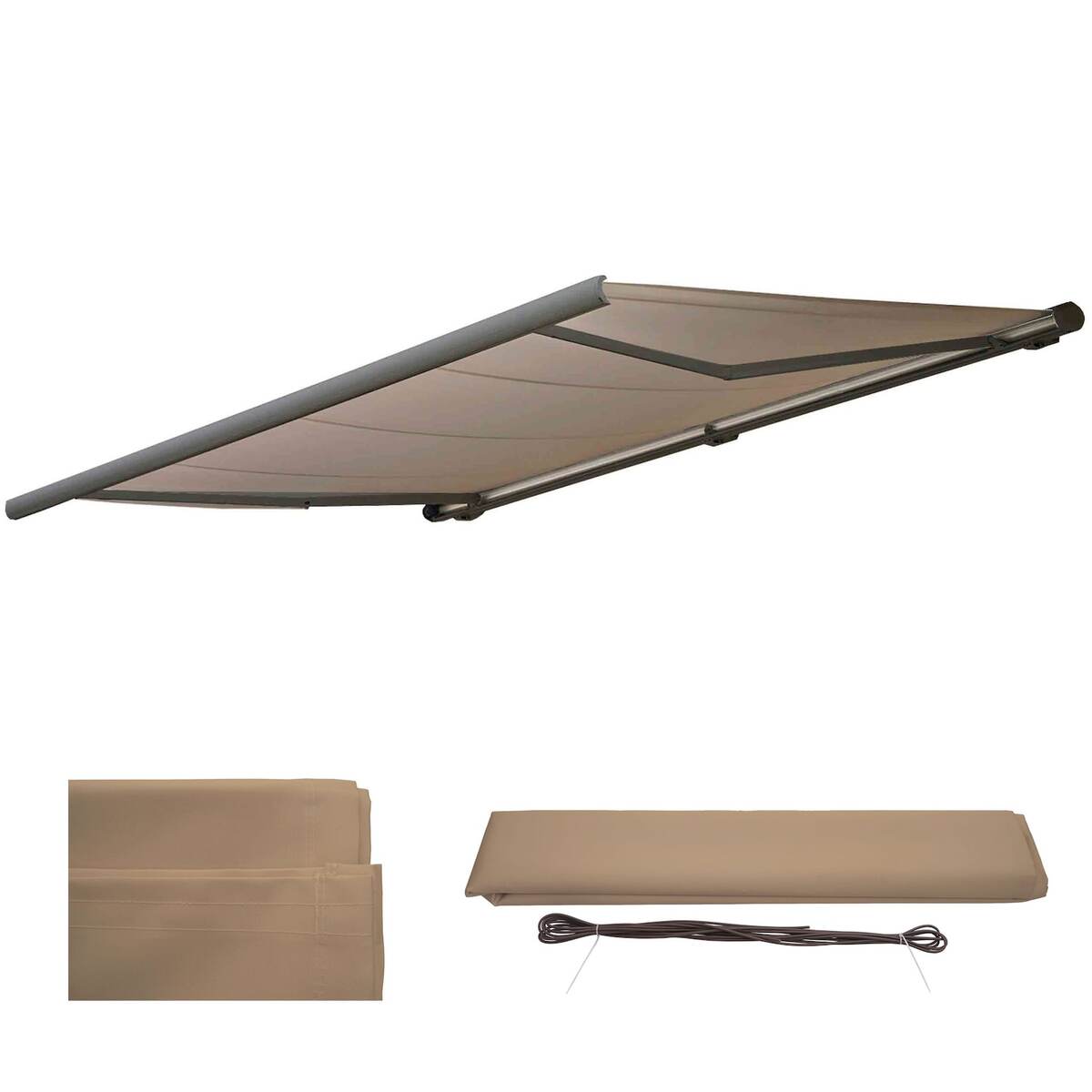 Bild 1 von Ersatz-Bezug für Markise H124, Vollkassette Ersatzbezug Sonnenschutz 5x3m ~ Polyester sand