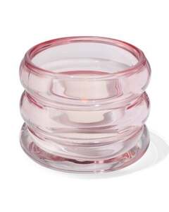 Teelichthalter, Glas mit Ringen, Ø 8 x 6 cm, rosa