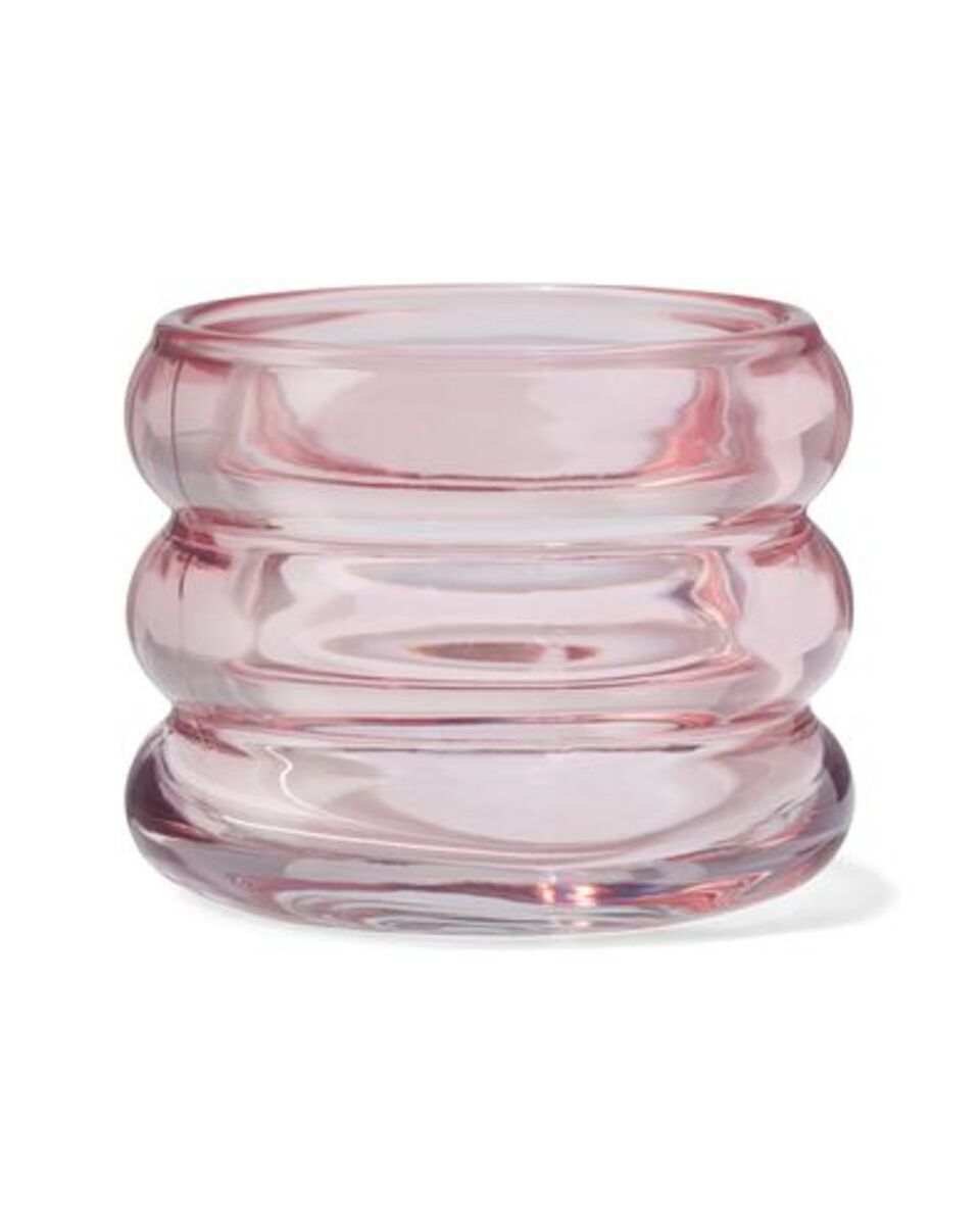Bild 2 von Teelichthalter, Glas mit Ringen, Ø 8 x 6 cm, rosa