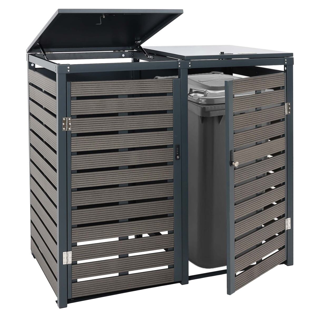 Bild 1 von 2er Mülltonnenverkleidung MCW-K14, Mülltonnenbox Mülltonnenabdeckung, 119x134x84cm WPC Metall 78kg ~ anthrazit