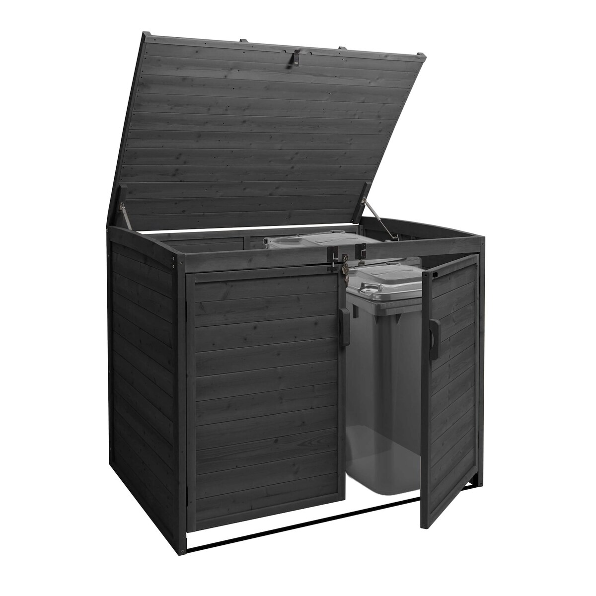 Bild 1 von XL 2er-/4er-Mülltonnenverkleidung MCW-H75b, Mülltonnenbox, erweiterbar 138x138x105cm Holz MVG-zertifiziert ~ anthrazit