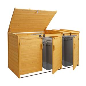 XL 3er-/6er-Mülltonnenverkleidung MCW-H75b, Mülltonnenbox, erweiterbar 138x207x105cm Holz MVG-zertifiziert ~ braun