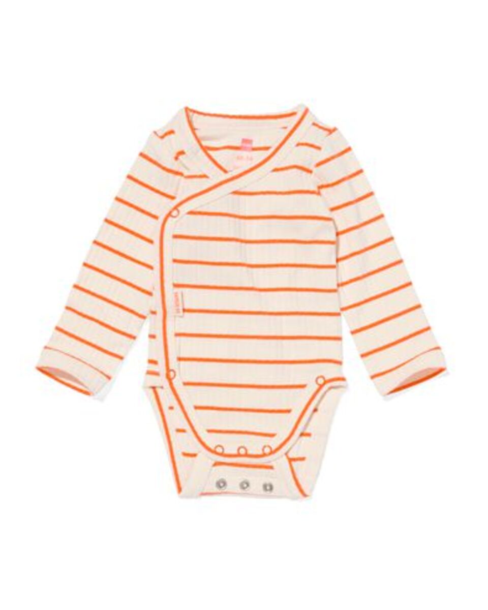 Bild 1 von größenflexibler Newborn-Wickelbody, mit Bambus und Elasthan, Feinripp, Streifen ecru