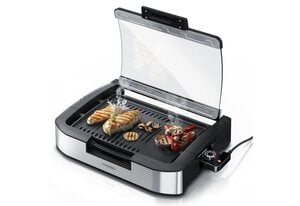 Arendo Tischgrill, 1800 W, Gourmet Tischgrill mit Glasabdeckung - Elektrogrill - Barbecue - für Steaks, Würstchen, Fisch, Meeresfrüchte, Gemüse, Pilze u.v.m. - für Balkon, Garten, Indoor