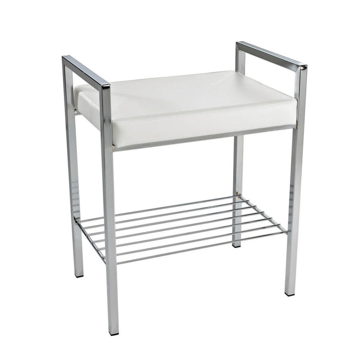 Bild 1 von Badhocker Violetta, Weiß, Chrom, Metall, Textil, 50x60x36 cm, Badaccessoires, Duschzubehör, Badhocker