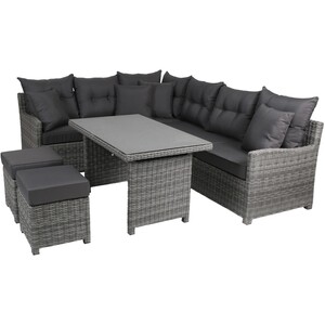 Greemotion Lounge-Set Miami Comfort 5-teilig Wickergeflecht Grau