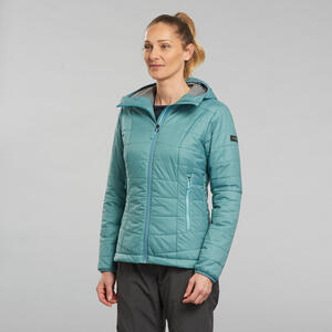 Wattierte Jacke Damen mit Kapuze bis -5 °C Trekking - MT100 violett Blau