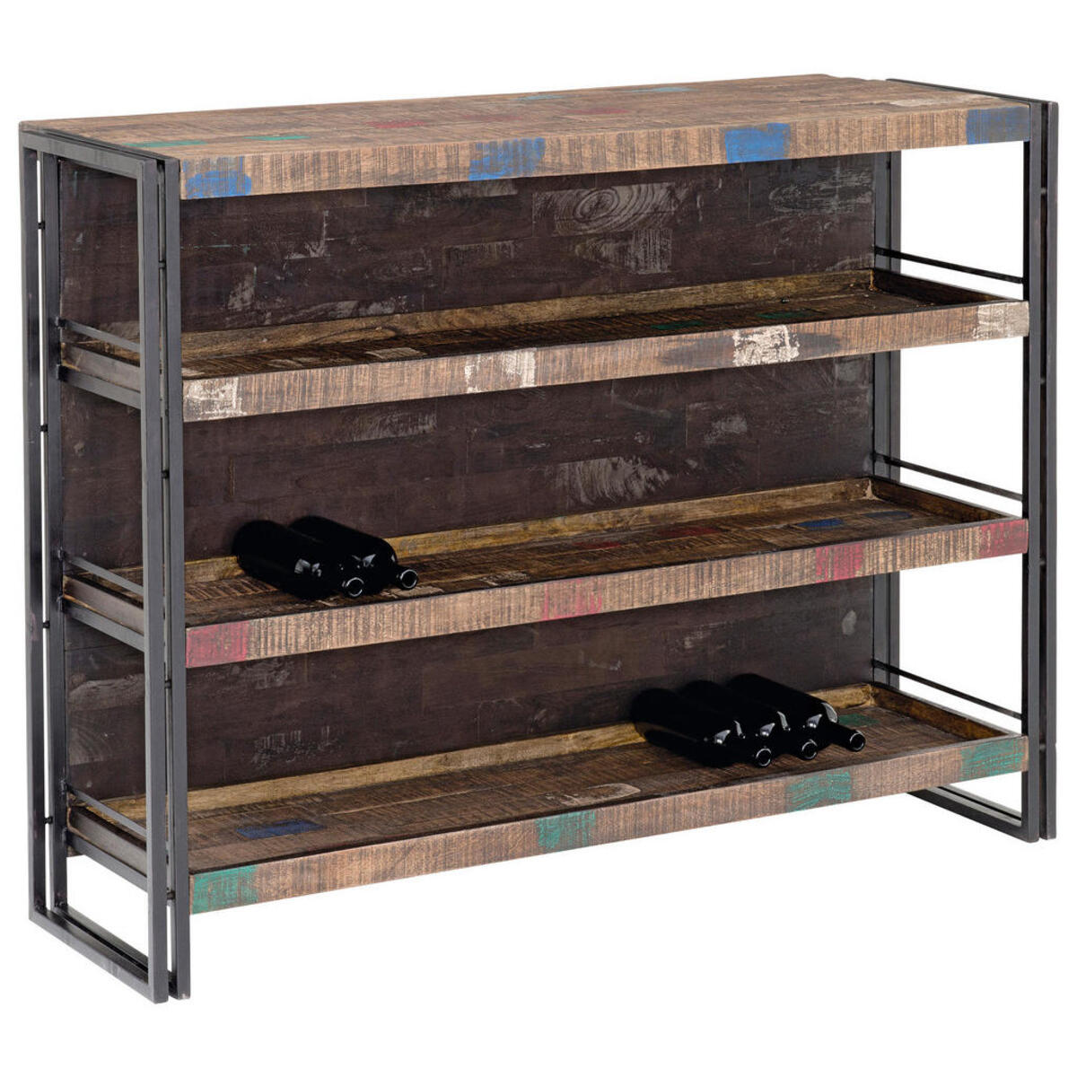 Bild 1 von Bar, Braun, Schwarz, Holz, Mangoholz, massiv, 3 Fächer, 140x105x52 cm, stehend, Esszimmer, Barmöbel, Barschränke & Theken