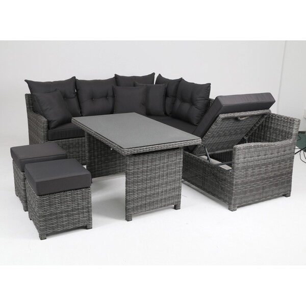 Bild 2 von Greemotion Lounge-Set Miami Comfort 5-teilig Wickergeflecht Grau