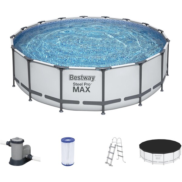 Bild 2 von Bestway Stahlrahmen-Pool Set Steel Pro Max Frame Ø 488 x 122 cm Rund Lichtgrau