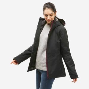 3-in-1-Jacke Damen bis -10 °C wasserdicht Winterwandern - SH500 Mountain Schwarz