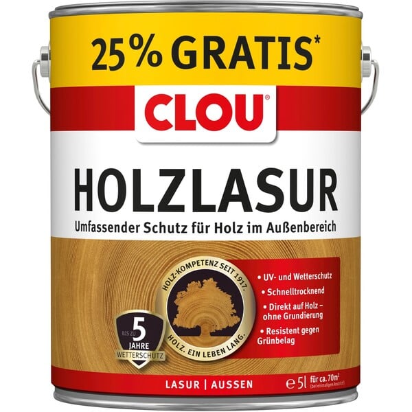 Bild 1 von Clou Holzlasur Nußbaum 4 + 1 l