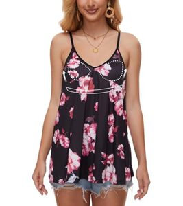 ANYFITTING Damen Sommer Casual Tank Top mit Integriertem BH V-Ausschnitt Oberteil Spaghettiträger Top Sexy Cami Top BH Hemdchen Locker Basic S-3XL