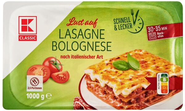 Bild 1 von K-CLASSIC Lasagne Bolognese, 1-kg-Packg.