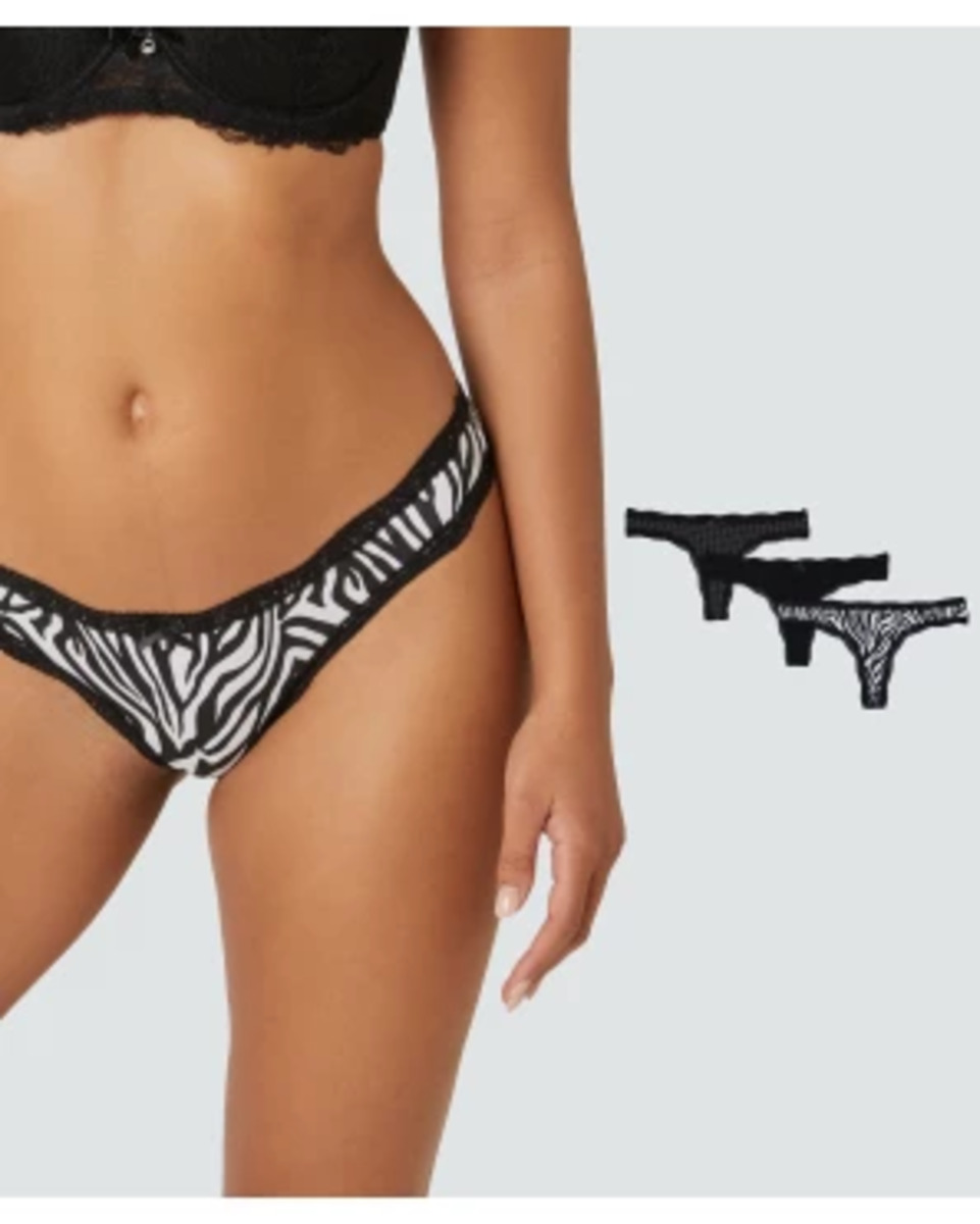 Bild 1 von Mehrfachpack Strings, 3er-Pack, Janina, verschiedene Designs, schwarz bedruckt