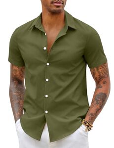 COOFANDY Herren Hemd Kurzarm Elastisch Slim Fit Freizeithemd Bügelfrei Businesshemd Sommer Herrenhemd Kurzarmhemd Einfarbig Basic Shirt for Männer