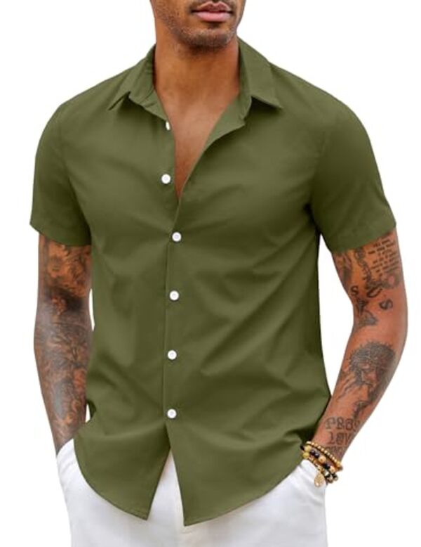 Bild 1 von COOFANDY Herren Hemd Kurzarm Elastisch Slim Fit Freizeithemd Bügelfrei Businesshemd Sommer Herrenhemd Kurzarmhemd Einfarbig Basic Shirt for Männer