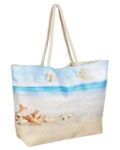 Strandtasche mit Magnetverschluss, Janina, verschiedene Designs, naturfarben