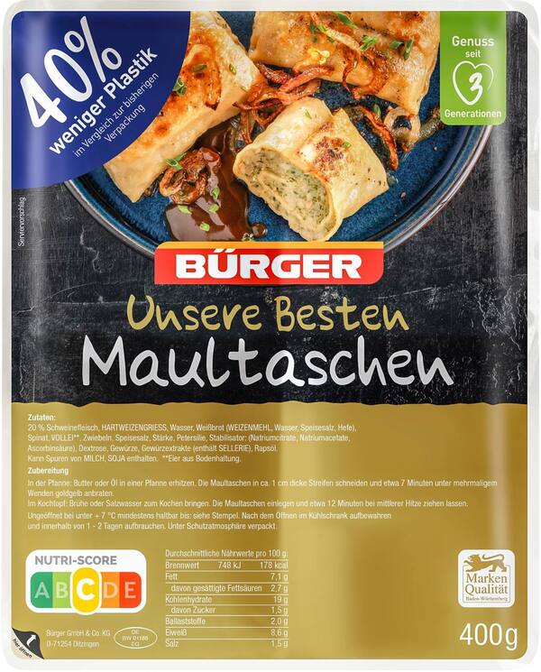 Bild 1 von BÜRGER Maultaschen Unsere Besten, 4 St. = 360 - 400-g-Packg.