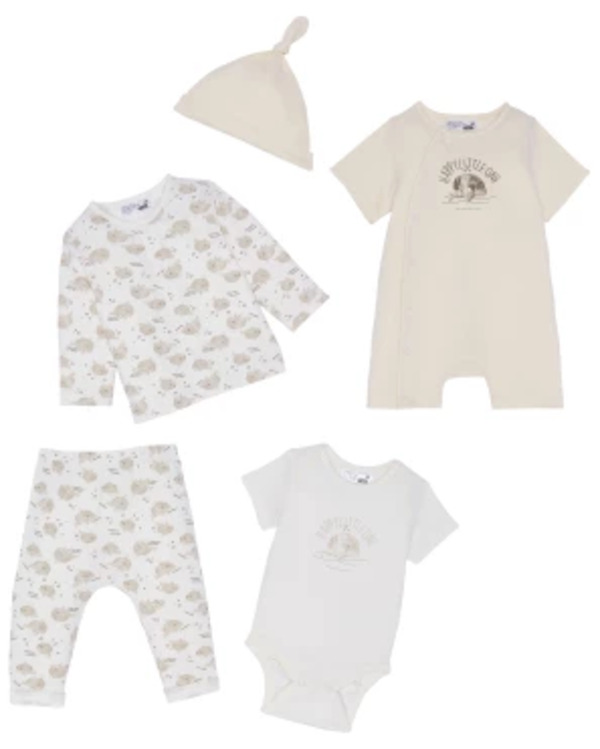 Bild 1 von Newborn Mütze + Langarmshirt + Strampler + Body + Hose, Ergee, 5-tlg. Set, weiß