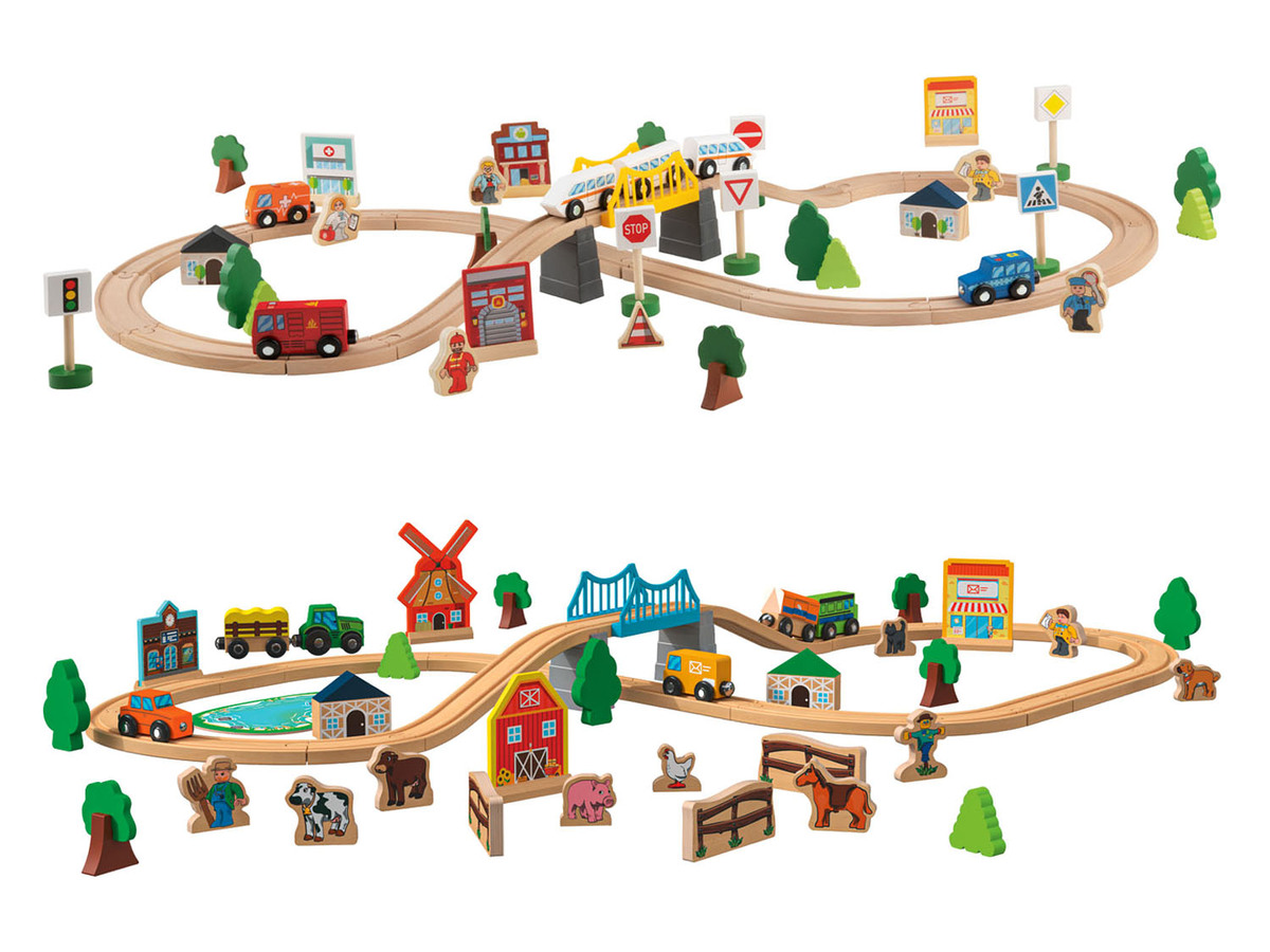 Bild 1 von Playtive Holz-Eisenbahn-Sets, 57-teilig, Echtholz
